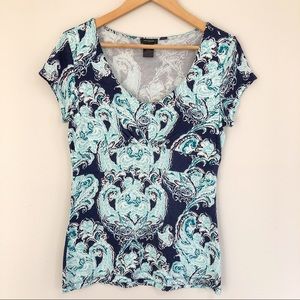Closet closing, make offer! Ann Taylor Short Sleeved Blue and Teal Paisley Top S